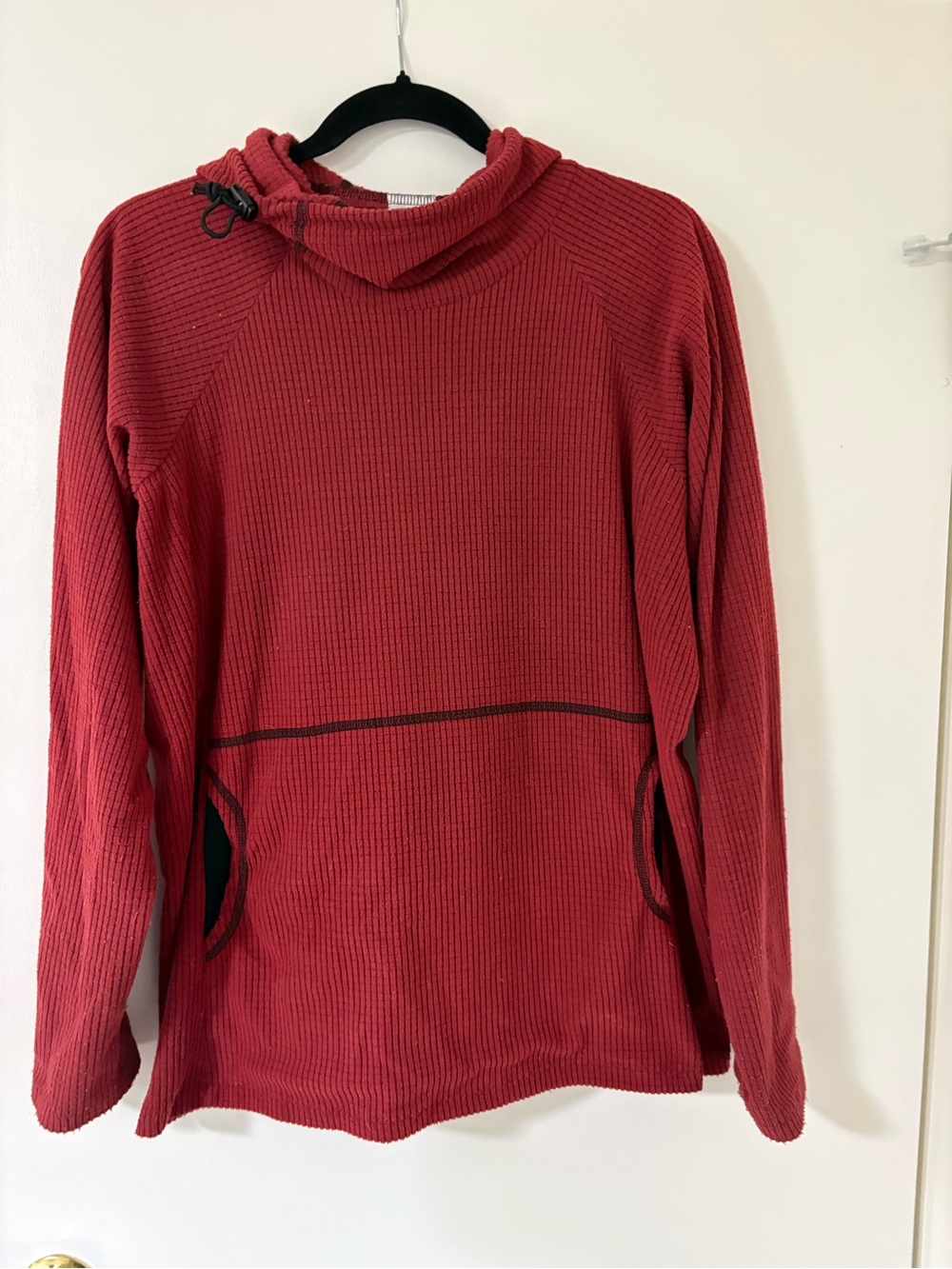 Melanzana Red Waffle-Knit Cowl Hoodie